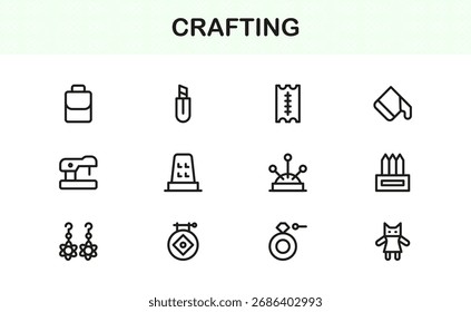 Conjunto de iconos de línea de Profesional de artesanía: símbolos de diseño hechos a mano minimalistas modernos en Colección de contorno de Vector