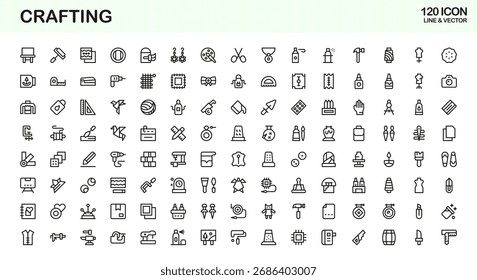Conjunto de iconos de línea de Profesional de artesanía: símbolos de diseño hechos a mano minimalistas modernos en Colección de contorno de Vector