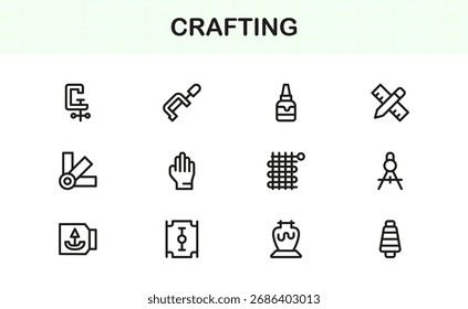 Conjunto de iconos de línea de Profesional de artesanía: símbolos de diseño hechos a mano minimalistas modernos en Colección de contorno de Vector