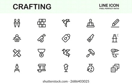 Conjunto de iconos de línea de Profesional de artesanía: símbolos de diseño hechos a mano minimalistas modernos en Colección de contorno de Vector