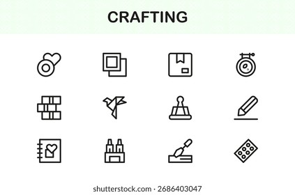 Conjunto de iconos de línea de Profesional de artesanía: símbolos de diseño hechos a mano minimalistas modernos en Colección de contorno de Vector