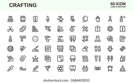 Conjunto de iconos de línea de Profesional de artesanía: símbolos de diseño hechos a mano minimalistas modernos en Colección de contorno de Vector