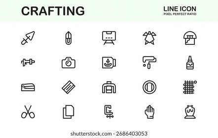 Conjunto de iconos de línea de Profesional de artesanía: símbolos de diseño hechos a mano minimalistas modernos en Colección de contorno de Vector