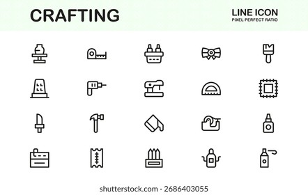 Conjunto de iconos de línea de Profesional de artesanía: símbolos de diseño hechos a mano minimalistas modernos en Colección de contorno de Vector