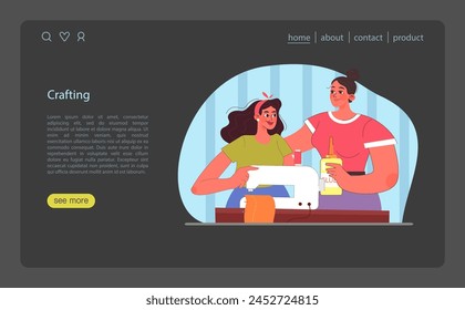Concepto de sesión de elaboración. Amigos que comparten aficiones creativas. Las habilidades de costurera cobran vida. Ilustración vectorial plana.