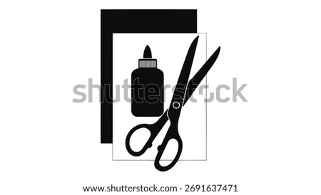 A crafting time icon isolated on a white background, featuring paper, glue, and scissors. Perfect for arts and crafts projects, creative endeavors, and DIY designs.