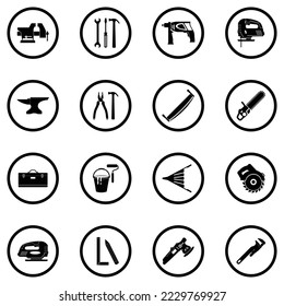 Iconos de herramientas de dibujo. Diseño Plano Negro En Círculo. Ilustración vectorial.