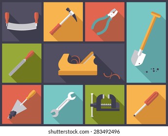 Crafting tools icons vector illustration. Flat design illustration with various tools icons related to crafts and DIY