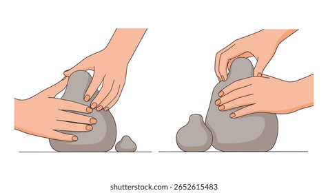 Criando peças de cerâmica única moldando a mão argila com pressão suave para a criação artística