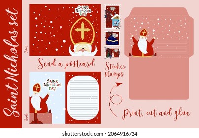 crafts for children. Saint Nicholas set. Congratulations, letter to St. Nicholas. Winter Christian holiday. Sinterklaas. An old man.