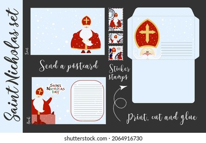 crafts for children. Saint Nicholas set. Congratulations, letter to St. Nicholas. Winter Christian holiday. Sinterklaas. An old man.