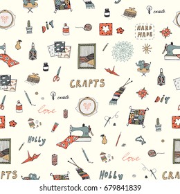 crafts doodle vector objects seamless pattern background 