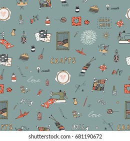 crafts doodle vector objects seamless pattern background 