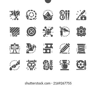 Crafts. Origami, painting, sewing, ceramics, needlework and other. Diy, kraft, handmade, hobby. Vector Solid Icons. Simple Pictogram