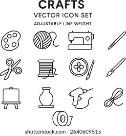 Crafts Vector Icon Set | Handmade Art and DIY Tools | Editable Line Icons