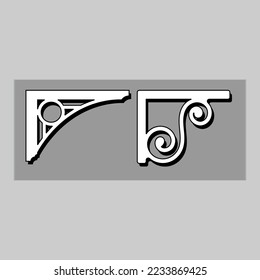 Craftsman Braca piezas de cornisa para decorar o estantes. Diseño vectorial de decoración para corte en CNC o corte láser en muestra de diseño de esquina de madera. decoración del hogar de la esquina de madera 