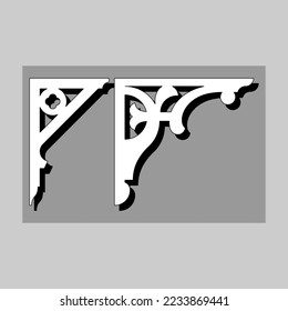 Craftsman Braca piezas de cornisa para decorar o estantes. Diseño vectorial de decoración para corte en CNC o corte láser en muestra de diseño de esquina de madera. decoración del hogar de la esquina de madera 