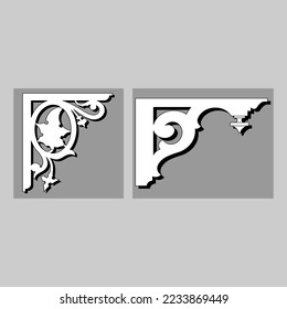 Craftsman Braca piezas de cornisa para decorar o estantes. Diseño vectorial de decoración para corte en CNC o corte láser en muestra de diseño de esquina de madera. decoración del hogar de la esquina de madera 
