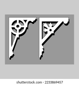 Craftsman Braca piezas de cornisa para decorar o estantes. Diseño vectorial de decoración para corte en CNC o corte láser en muestra de diseño de esquina de madera. decoración del hogar de la esquina de madera 