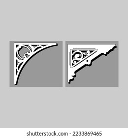 Craftsman Braca piezas de cornisa para decorar o estantes. Diseño vectorial de decoración para corte en CNC o corte láser en muestra de diseño de esquina de madera. decoración del hogar de la esquina de madera 