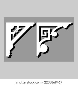 Craftsman Braca piezas de cornisa para decorar o estantes. Diseño vectorial de decoración para corte en CNC o corte láser en muestra de diseño de esquina de madera. decoración del hogar de la esquina de madera 