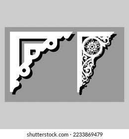 Craftsman Bracket cornice pieces for decorating or shelves. Decoration vector design for cutting on CNC or laser cut on wood corner design sample. wood corner home decoration 
