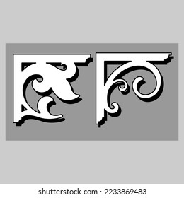 Craftsman Braca piezas de cornisa para decorar o estantes. Diseño vectorial de decoración para corte en CNC o corte láser en muestra de diseño de esquina de madera. decoración del hogar de la esquina de madera 