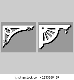 Craftsman Braca piezas de cornisa para decorar o estantes. Diseño vectorial de decoración para corte en CNC o corte láser en muestra de diseño de esquina de madera. decoración del hogar de la esquina de madera 