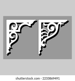 Craftsman Braca piezas de cornisa para decorar o estantes. Diseño vectorial de decoración para corte en CNC o corte láser en muestra de diseño de esquina de madera. decoración del hogar de la esquina de madera 