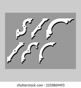 Craftsman Braca piezas de cornisa para decorar o estantes. Diseño vectorial de decoración para corte en CNC o corte láser en muestra de diseño de esquina de madera. decoración del hogar de la esquina de madera 
