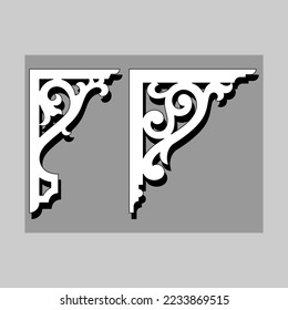 Craftsman Braca piezas de cornisa para decorar o estantes. Diseño vectorial de decoración para corte en CNC o corte láser en muestra de diseño de esquina de madera. decoración del hogar de la esquina de madera 