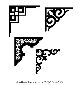 Craftsman Braca piezas de cornisa para decorar o estantes. Diseño vectorial de decoración para corte en CNC o corte láser en muestra de diseño de esquina de madera. decoración del hogar de la esquina de madera 