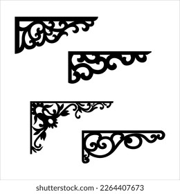 Handwerker Bracket kornschöne Stücke für die Dekoration oder Regale. Dekorvektor-Design zum Schneiden auf CNC oder Laser geschnitten auf Holz-Ecke Design-Probe. Holzecke-Einrichtung 