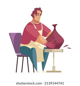 Craftsman composition with isolated male character of sitting potter making vase on table vector illustration