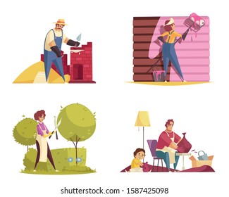 Craftsman concept icons set with potter and gardener flat isolated vector illustration