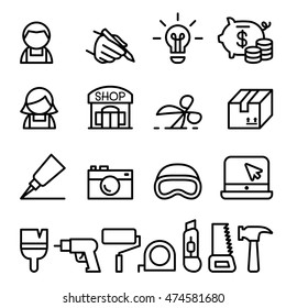 Craftsman , DIY , Craft , Product Design Icon Set In Thin Line Style