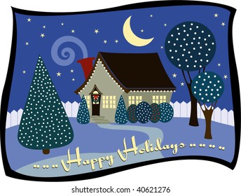 a craftsman style cottage and yard decorated for the winter holidays