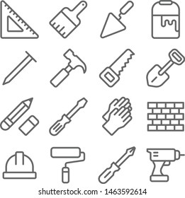 Craftsman Tool Icon Set. Contains such Icons as Ruler, Paintbrush, Brick ,Saw, Hammer and more. Expanded Stroke