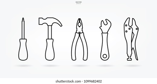 Craftsman tool icon set. Technician tool sign and symbol. Vector illustration.