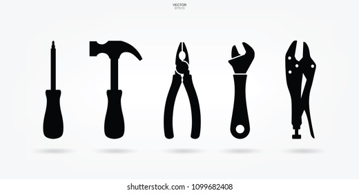 Craftsman tool icon set. Technician tool sign and symbol. Vector illustration.