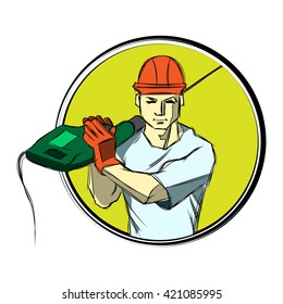 craftsman and tools. Vector graphic in contemporary style