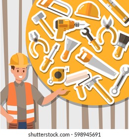 Craftsman working and construction tools. Icon design.