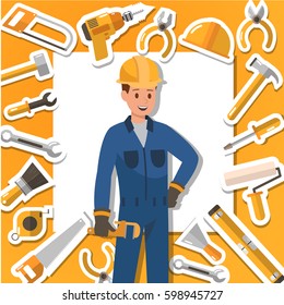 Craftsman working and construction tools. Icon design.