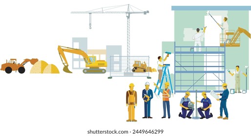 Craftsmen on the construction site, illustration