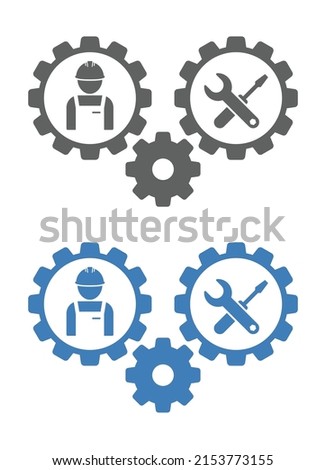 craftsmen worket in gear cog with tool icon isolated on white background