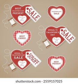 Craft-Style Valentine’s Day Banner Set with Lace Heart Designs, Sale Tags, Stitched Details for Advertising Handmade Gifts and Storefront Displays