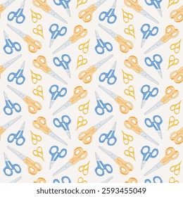 Crafty Corner Colorful Craft Scissors on Eggshell White background creating a seamless pattern print background