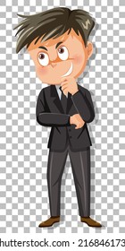 A Crafty Young Man Cartoon Character On Grid Background Illustration