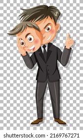 A Crafty Young Man Cartoon Character On Grid Background Illustration