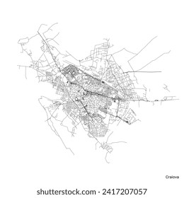 Craiova	city map with roads and streets, Romania. Vector outline illustration.